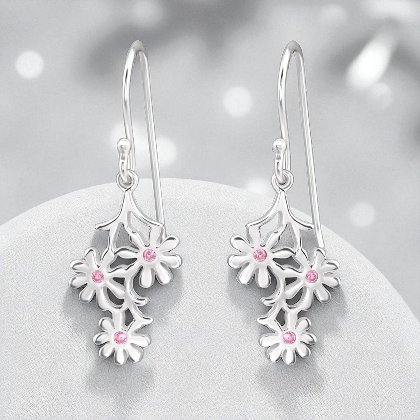 Daisy Trio Drop Earrings, Gold/Silver Plated 925 Sterling Silver, Cubic Zirconia