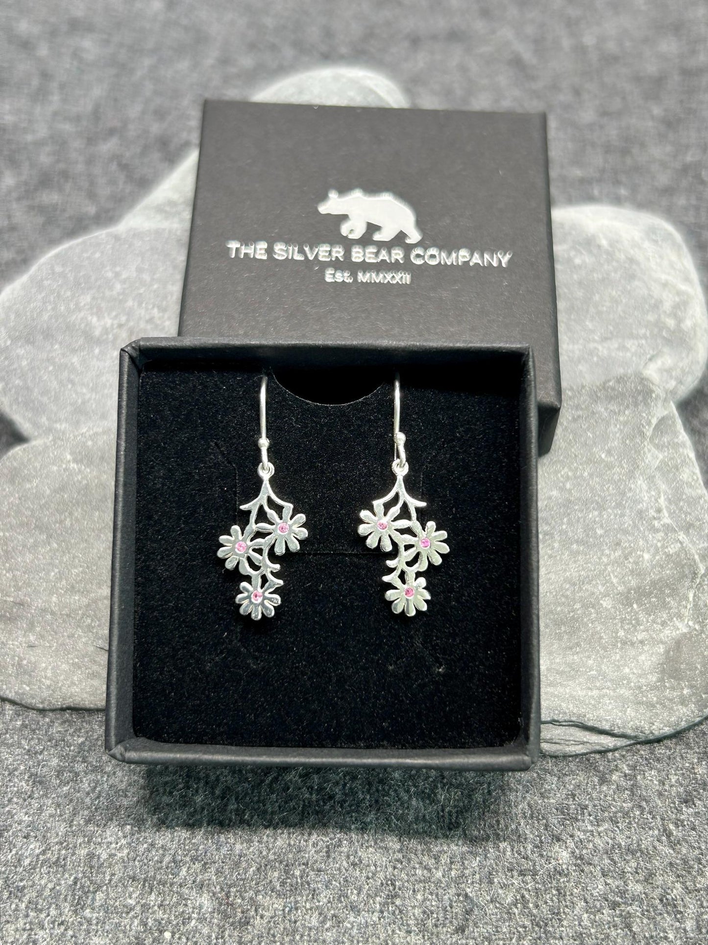 Daisy Trio Drop Earrings, Gold/Silver Plated 925 Sterling Silver, Cubic Zirconia