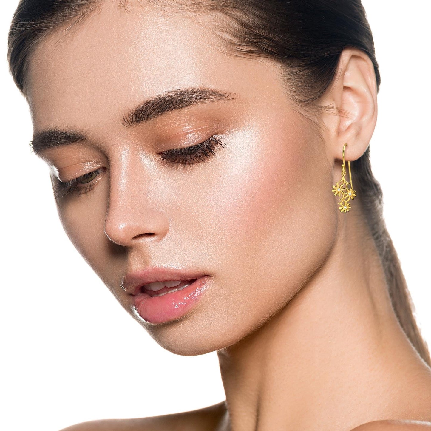 Daisy Trio Drop Earrings, Gold/Silver Plated 925 Sterling Silver, Cubic Zirconia