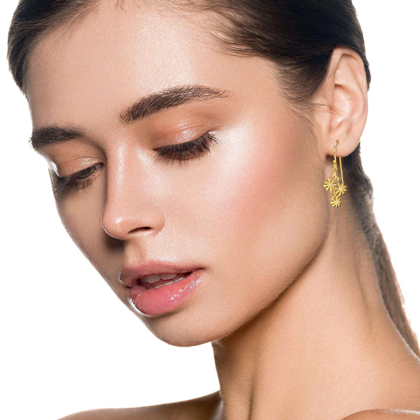 Daisy Trio Drop Earrings, Gold/Silver Plated 925 Sterling Silver, Cubic Zirconia