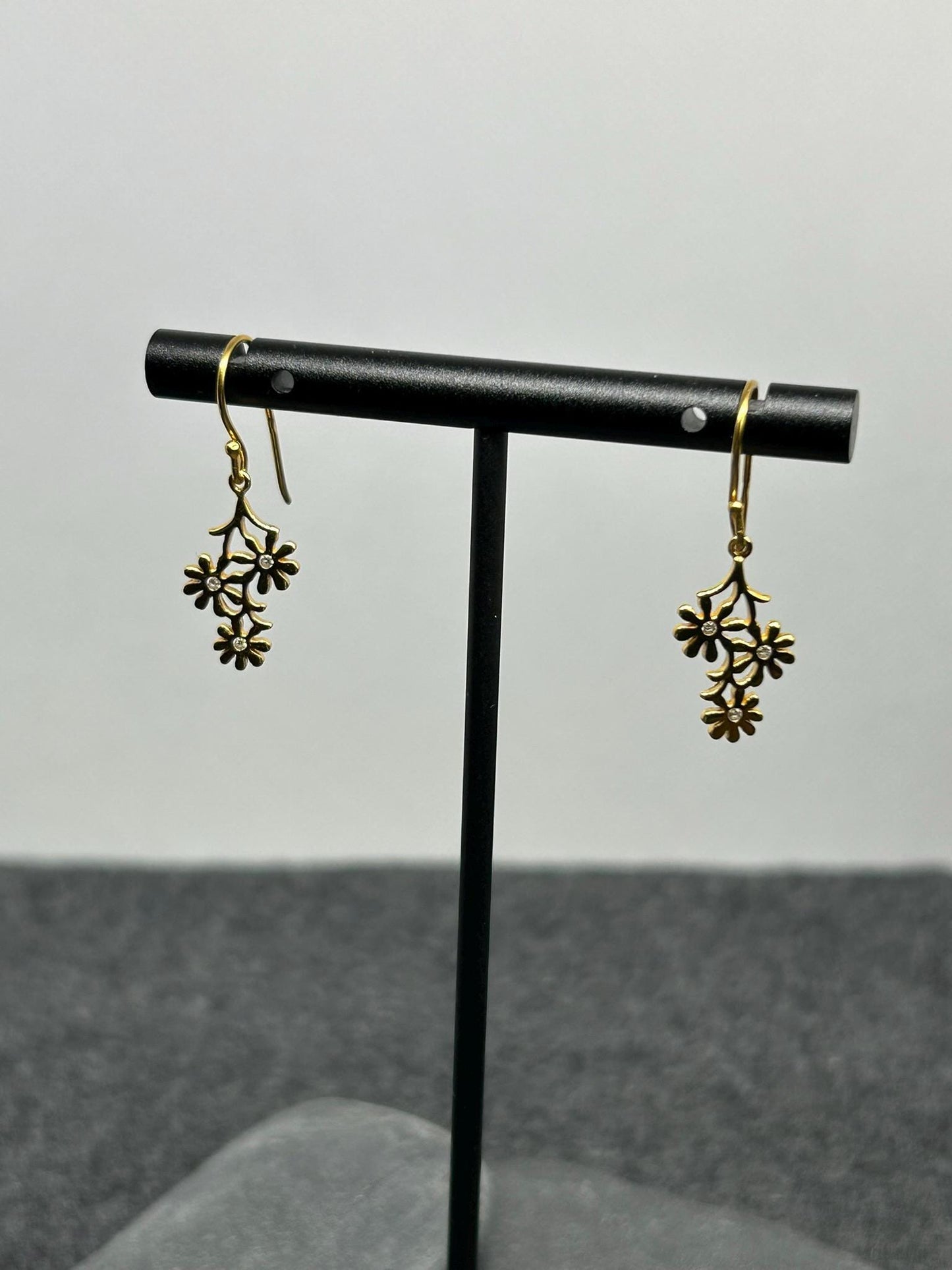 Daisy Trio Drop Earrings, Gold/Silver Plated 925 Sterling Silver, Cubic Zirconia