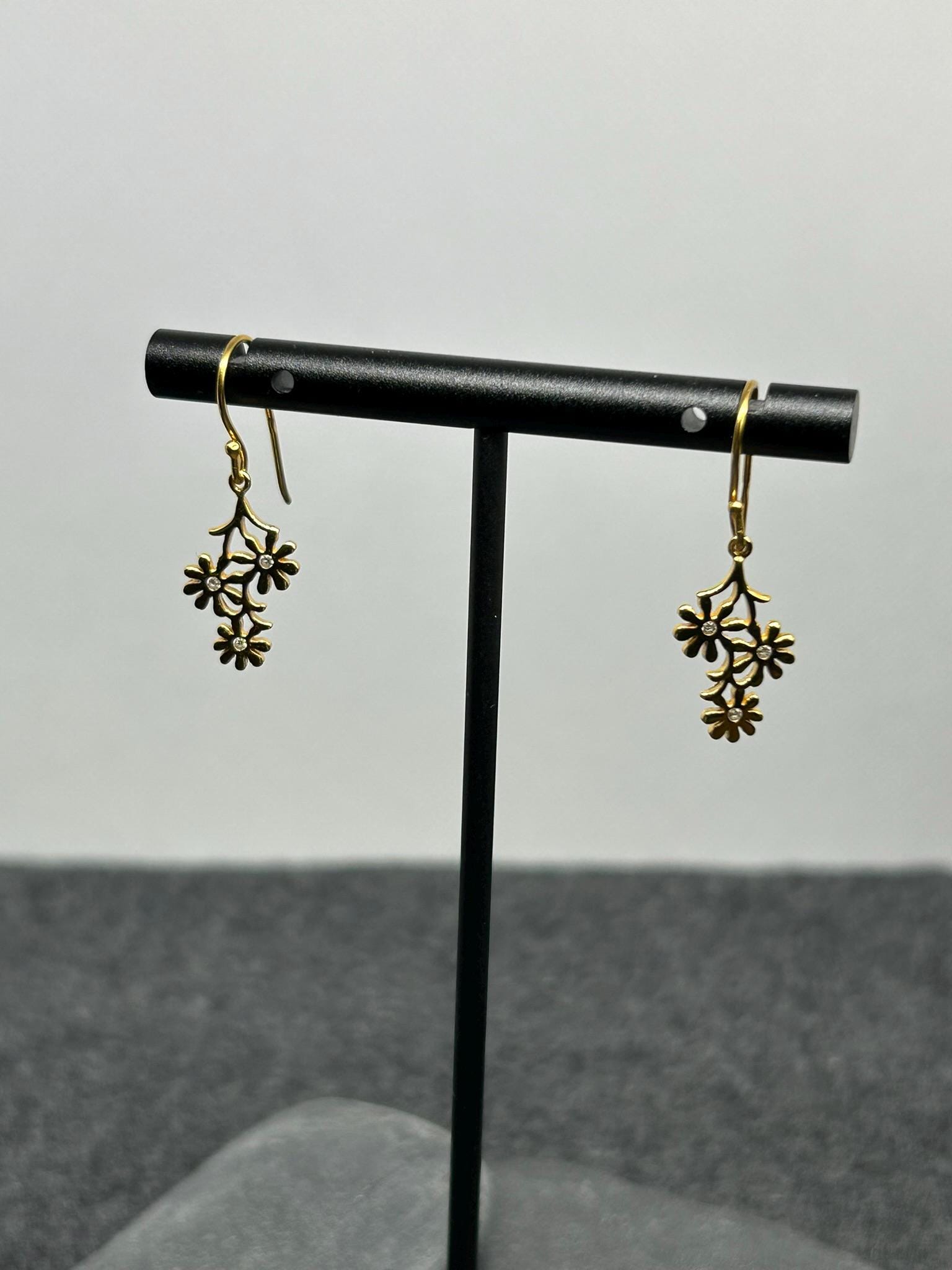 Daisy Trio Drop Earrings, Gold/Silver Plated 925 Sterling Silver, Cubic Zirconia