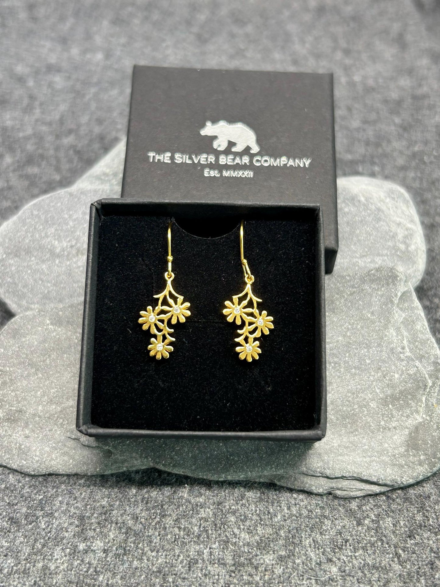 Daisy Trio Drop Earrings, Gold/Silver Plated 925 Sterling Silver, Cubic Zirconia