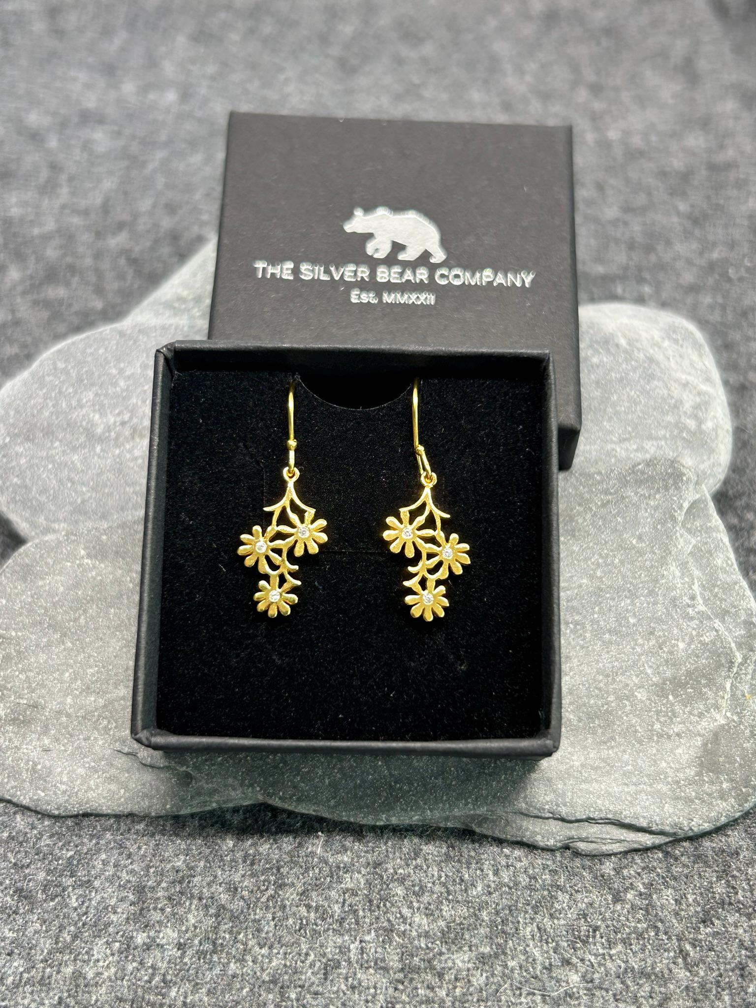 Daisy Trio Drop Earrings, Gold/Silver Plated 925 Sterling Silver, Cubic Zirconia
