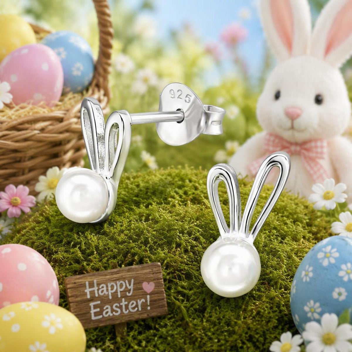 Pearl Rabbit Earrings in 925 Sterling Silver